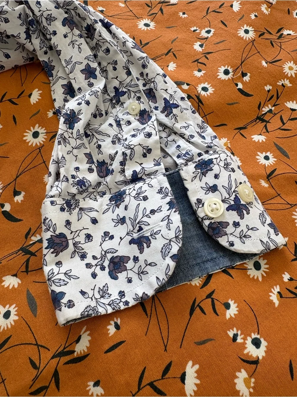 Banana Republic White Button-Down Shirt with Blue Floral Print